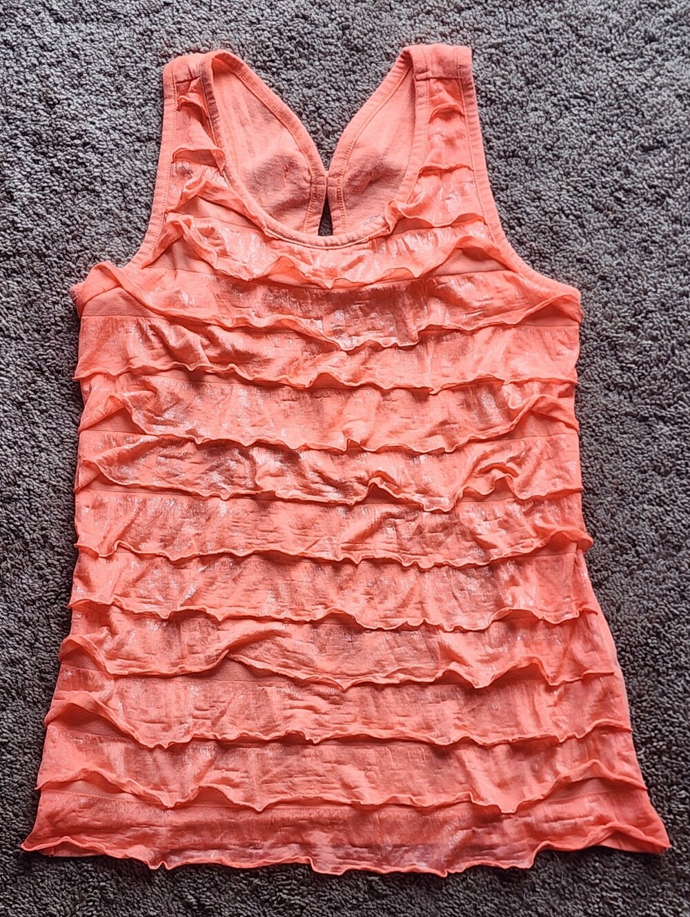 Girls SO Size 14 Coral/Peach Ruffle Tiered Sleeveless Tank With Bow In The Back